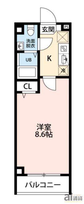 ヒルズ東町(1K/4階)の間取り写真
