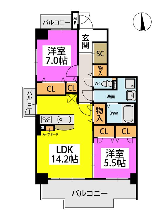 ドゥ・メゾン(2LDK/10階)の間取り写真