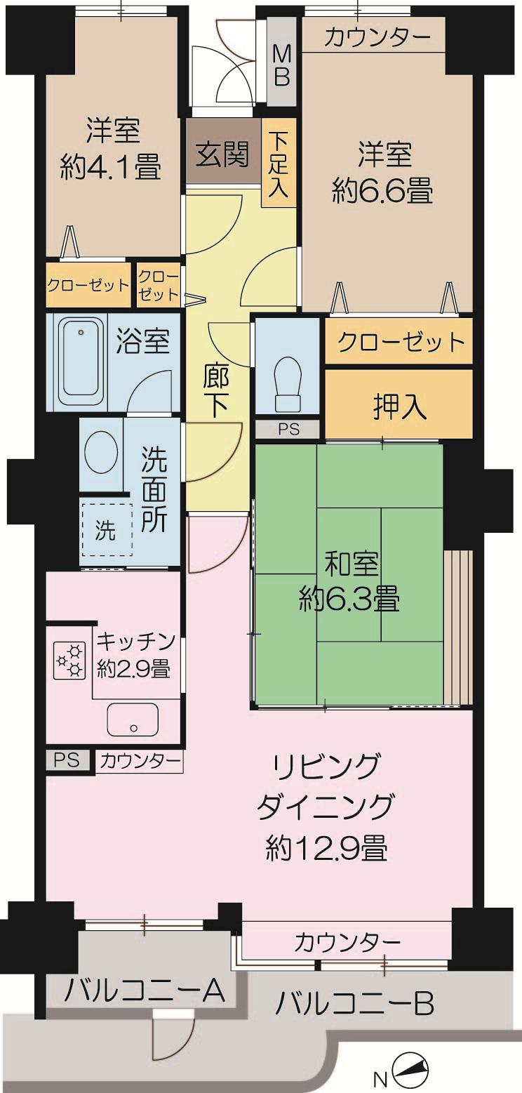ライオンズタワー谷塚(3LDK/21階)の間取り写真