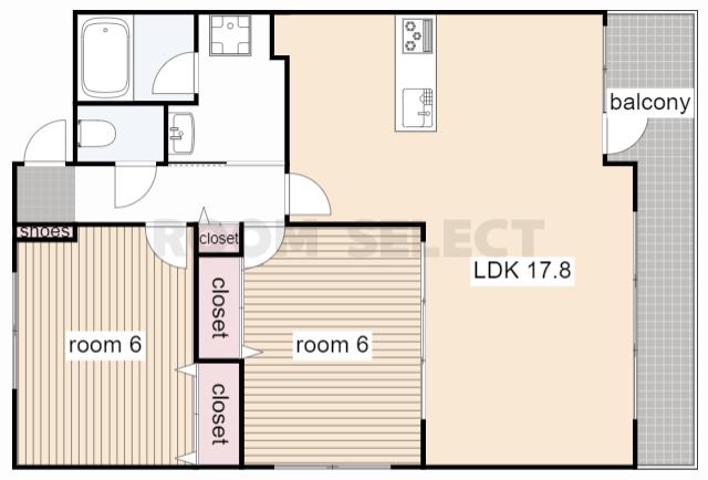 茶屋ヶ坂ライズ(2LDK/9階)の間取り写真