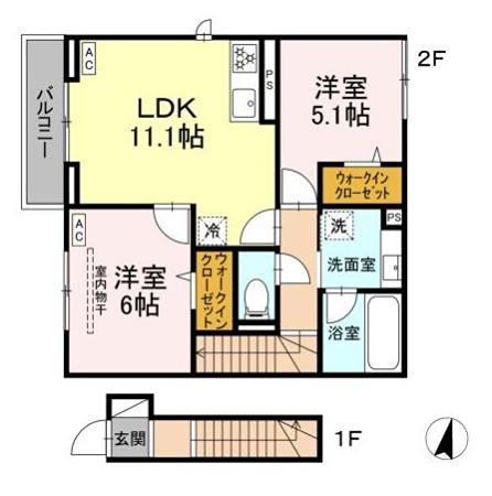 KOMFORTA(2LDK/2階)の間取り写真