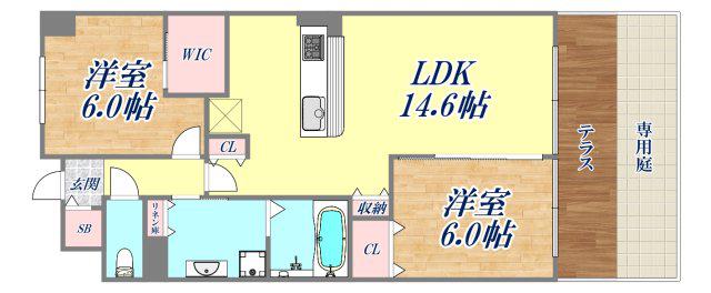 シエリア西宮武庫川(2LDK/1階)の間取り写真