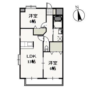 プレジール奥田(2LDK/6階)の間取り写真