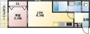 ALEGRIA岸辺(1LDK/1階)の間取り写真
