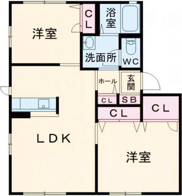 サウザンドタウン  A棟(2LDK/1階)の間取り写真