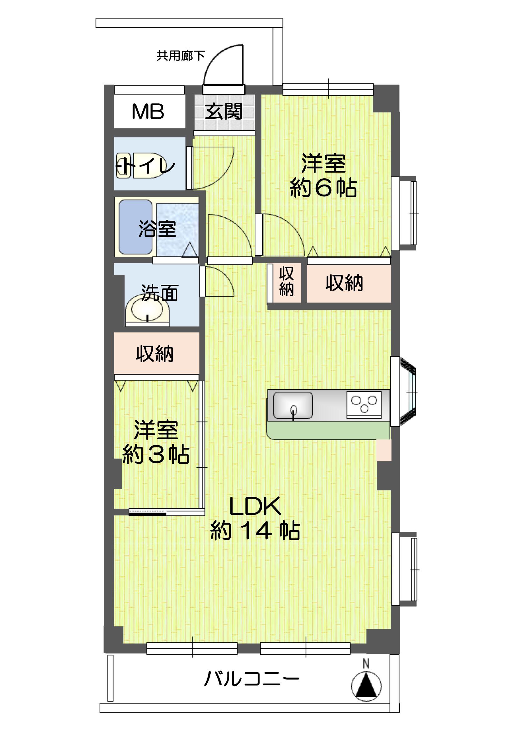 西宮市神呪町 貸事務所 等(2LDK/3階)の間取り写真