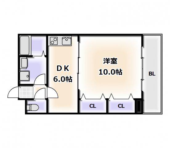 フクエビル(1DK/6階)の間取り写真