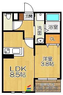 BRANCHE西新(1LDK/1階)の間取り写真