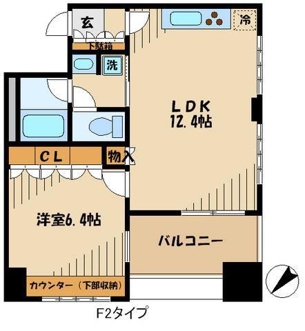 ヒューリック荏原(1LDK/10階)の間取り写真