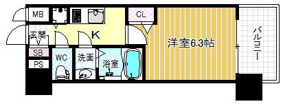 プレサンス梅田東アルファ(1K/6階)の間取り写真