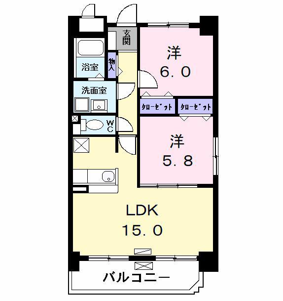 レジデンス港西(2LDK/2階)の間取り写真