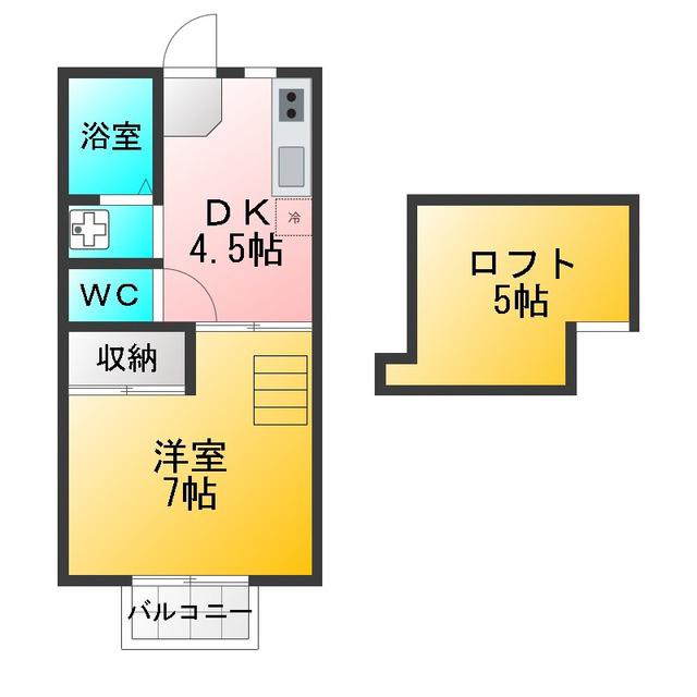 シャトーヤジ1(1DK/2階)の間取り写真