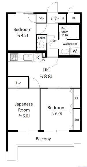 スカイパレス東戸塚(3DK/5階)の間取り写真