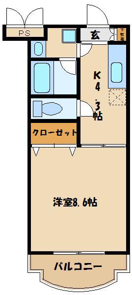 ミロディア(1K/3階)の間取り写真