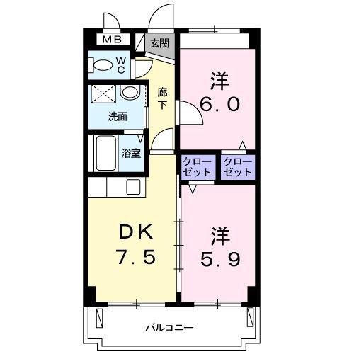 パークサイドレジデンス(2DK/2階)の間取り写真