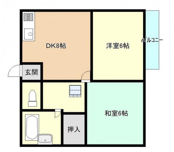 ベルシオン平井(2DK/2階)の間取り写真