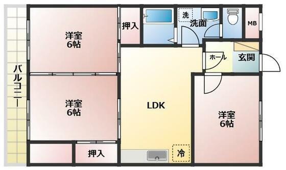 エッグマンション(3LDK/1階)の間取り写真