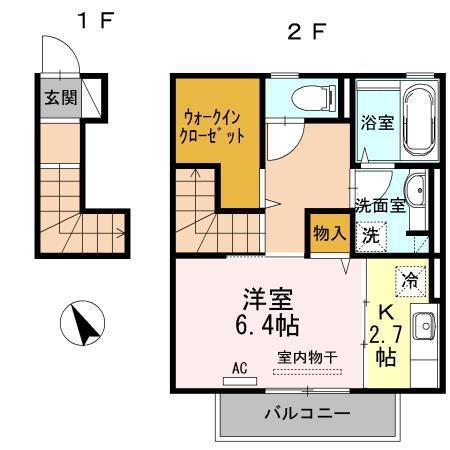 カーサデラルス(1K/2階)の間取り写真