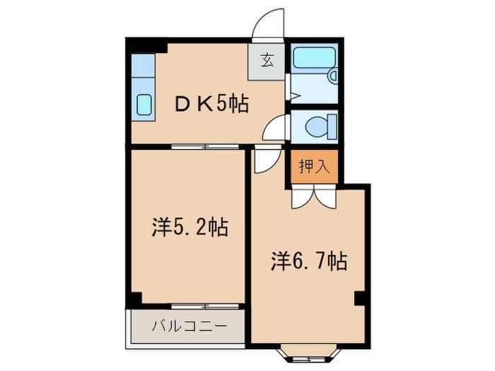 サングレース唐人町(2DK/2階)の間取り写真