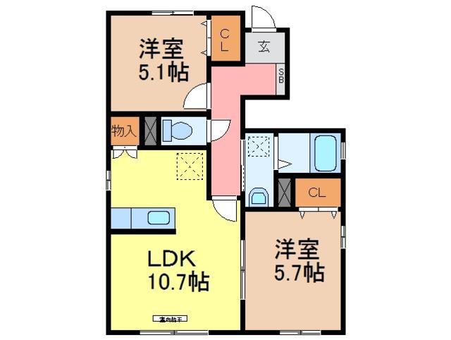 ウエストパーク(2LDK/1階)の間取り写真