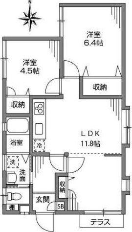 ペイサージュ三鷹(3DK/1階)の間取り写真