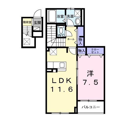 レジデンス荒牧(1LDK/2階)の間取り写真