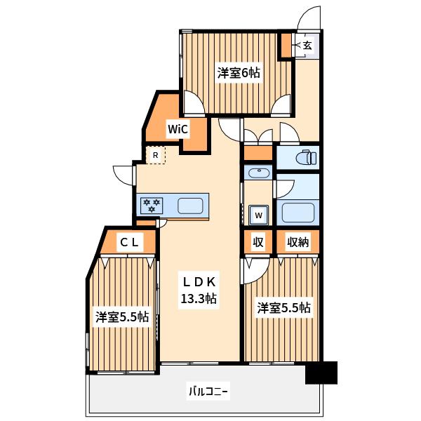 プロスペクト川崎(3LDK/5階)の間取り写真