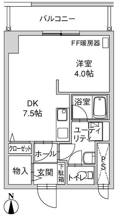 円山パークハイツ(1DK/7階)の間取り写真