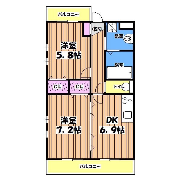 フェスタ(2DK/1階)の間取り写真