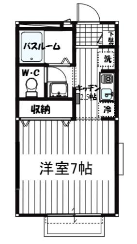 ウエストコート昭島(1K/2階)の間取り写真