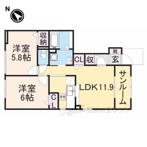 アンファミーユⅢ(2LDK/1階)の間取り写真