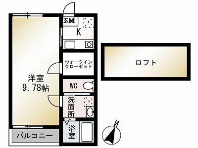 ピオニール(1K/2階)の間取り写真