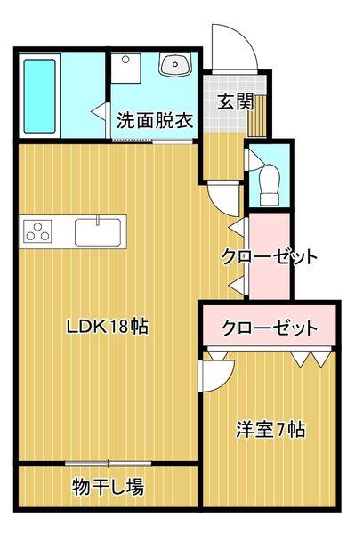 コンチネンタル立山A(1LDK/1階)の間取り写真