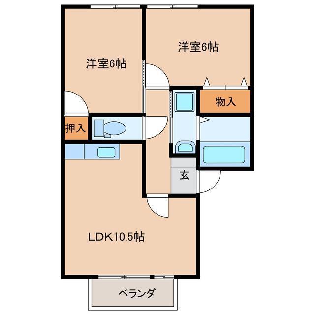 ハイツ・サンファーストB棟(2LDK/1階)の間取り写真