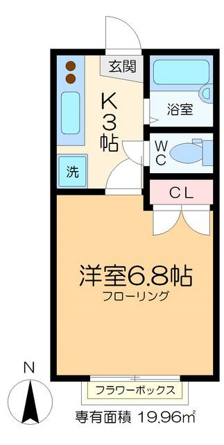 ヴィレヂハピネス5参番館(1K/2階)の間取り写真