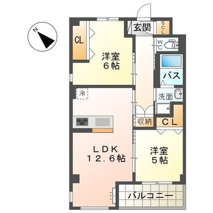 サンライズ小田部(2LDK/3階)の間取り写真