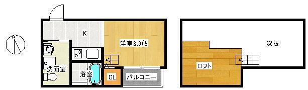 ドリームウッズ箱崎VIII(ワンルーム/2階)の間取り写真