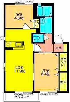 フレーズB(2LDK/2階)の間取り写真