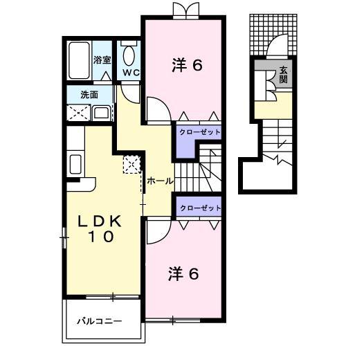 ブリアンアルカンシエルB(2LDK/2階)の間取り写真