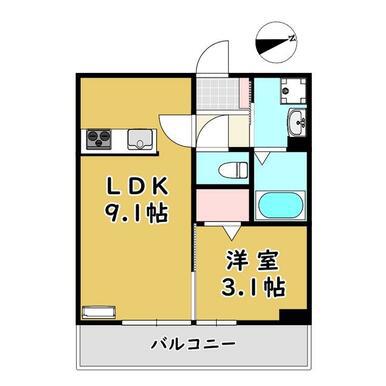 アールアイ南鍛冶町(1LDK/1階)の間取り写真