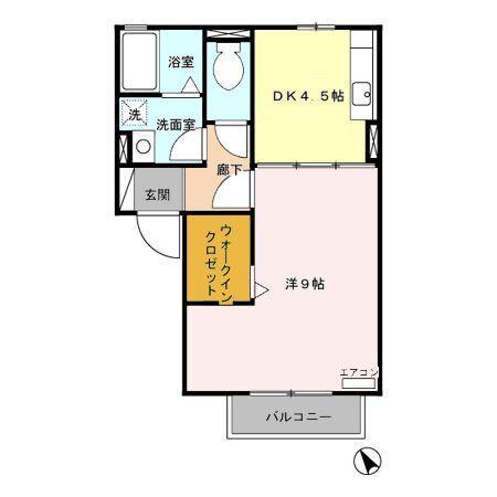 クレスト杉道(1DK/2階)の間取り写真