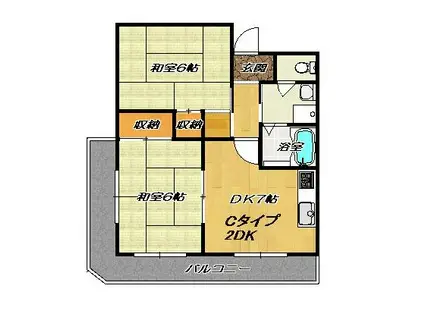 カスカード新田1(2DK/2階)の間取り写真