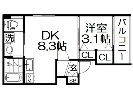 CHATON日新町(1LDK/3階)の間取り写真