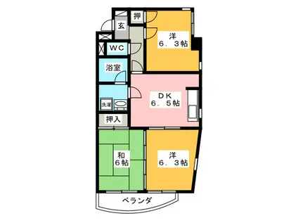 YUWA(3DK/3階)の間取り写真