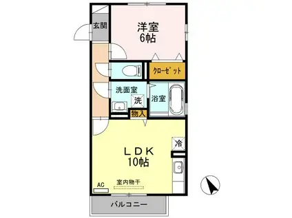 ローゼスポート港町A(1LDK/2階)の間取り写真