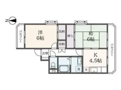 上大岡グリーンハイツB(2K/3階)の間取り写真