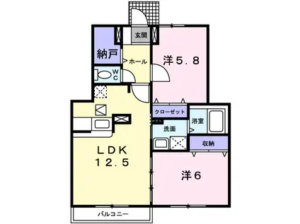 シェソワ小倉寺III(2LDK/1階)の間取り写真