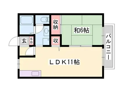 コスモハイツ B棟(1LDK/2階)の間取り写真