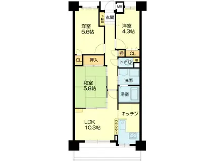 グランプレステージ明石魚住(3LDK/7階)の間取り写真