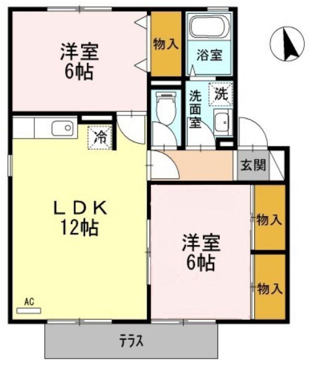 サニーハイツ田寺B(2LDK/1階)の間取り写真